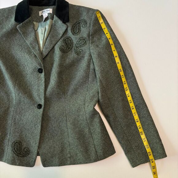 Vintage Judith Hart Blazer Womens 12 Green Paisley Embroidered Tweed 90s Jacket - Picture 9 of 16